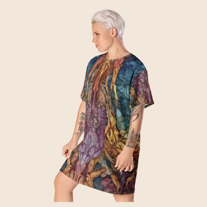 Rainbow Art Inspired Oversized T-Shirt Dress | All-Over Print | Women's Loose Fit