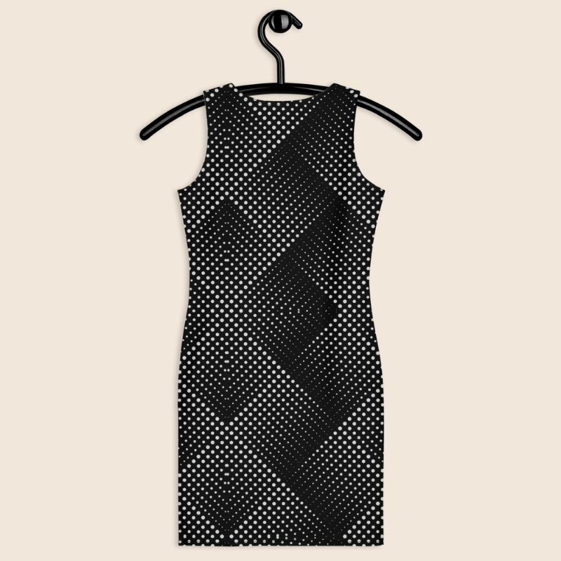 Optical Illusion Bodycon Dress, Trippy Design In Black and White