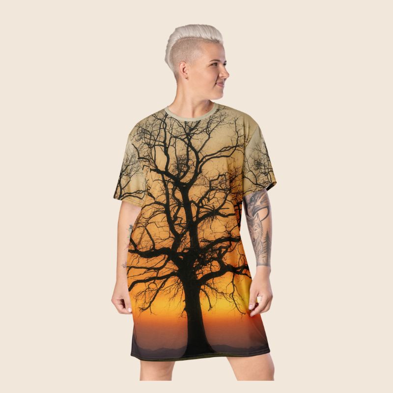 Tree Print Oversized T-Shirt Dress | Multicolour All-Over Print | Women's Casual Wear