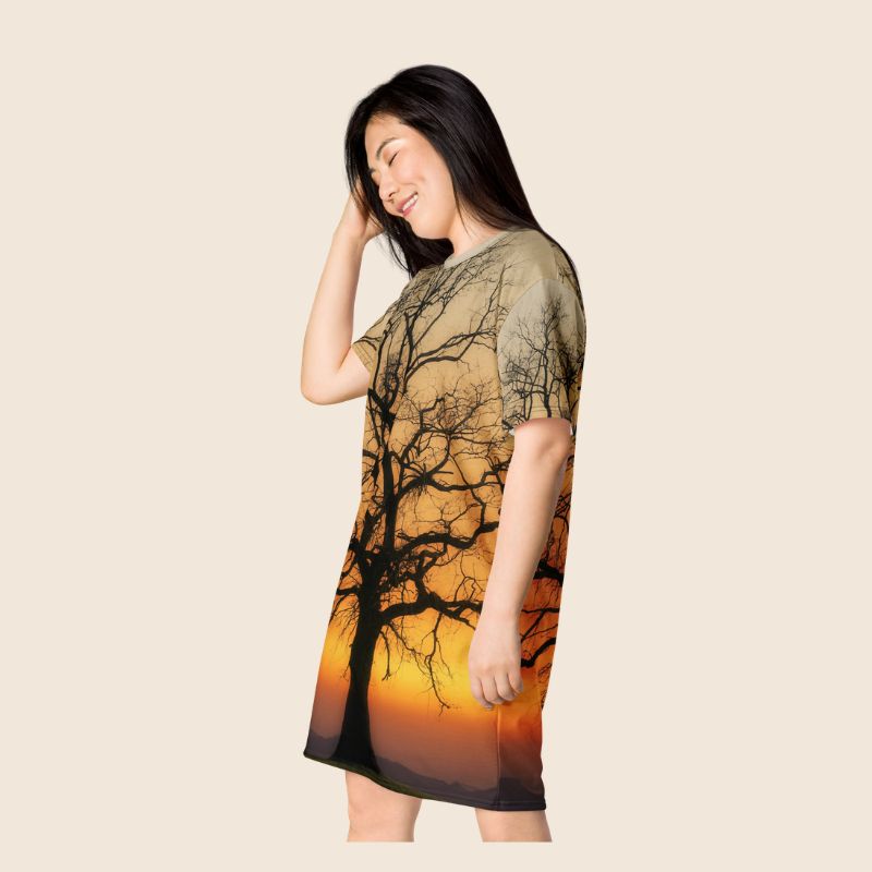 Tree Print Oversized T-Shirt Dress | Multicolour All-Over Print | Women's Casual Wear