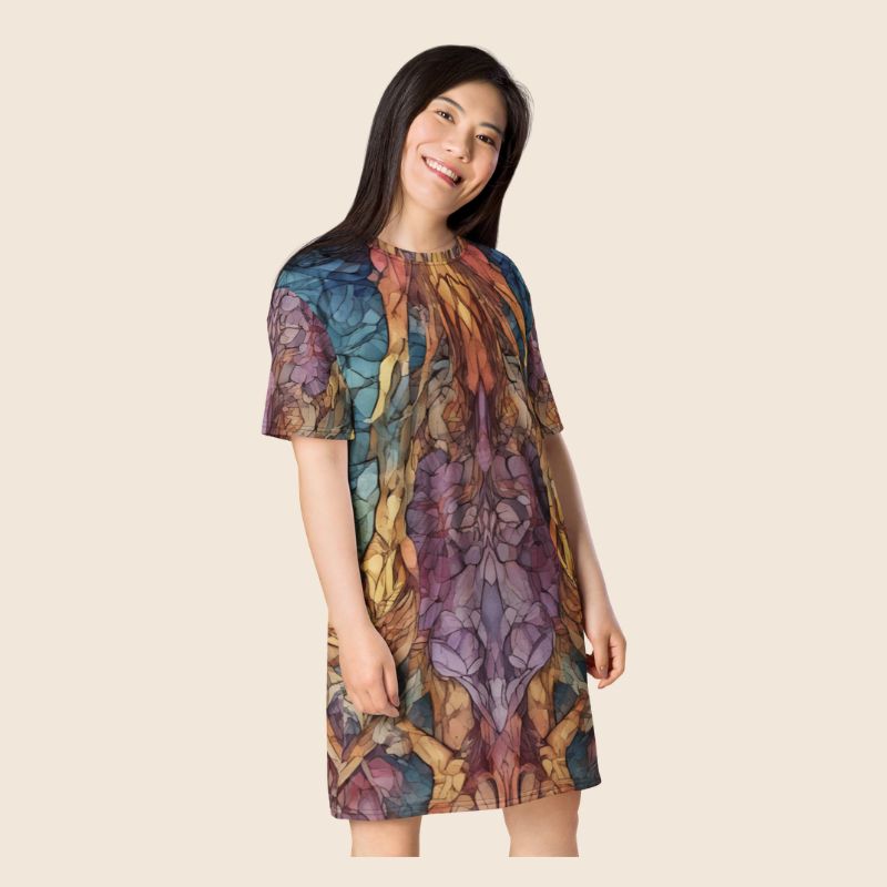 Rainbow Art Inspired Oversized T-Shirt Dress | All-Over Print | Women's Loose Fit