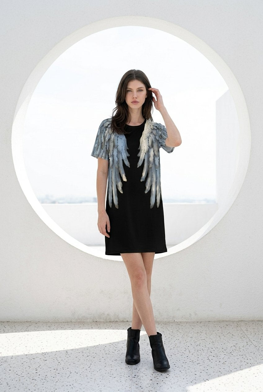 Treaturself Angel wings dress ブラック Black Angel Wings Oversized T-Shirt Dress | Festival Dress | RawRen