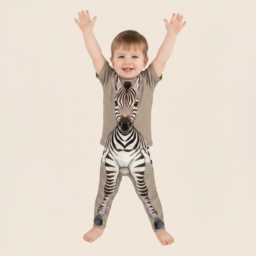 Brown Zebra Print Kids Set | Leggings + T-Shirt | Ages 2-7