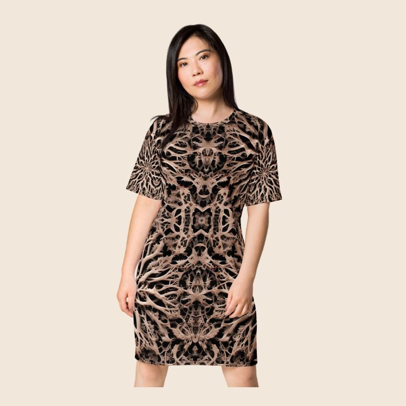 Bold Bone Print Oversized T-Shirt Dress | Psychedelic Fashion | Stretchy Fabric