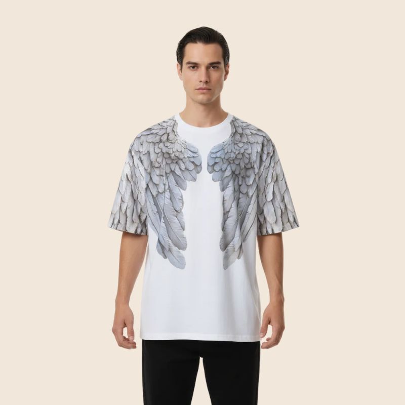 White Wings Print Oversized Cotton T-Shirt | Heavyweight Festival Tee