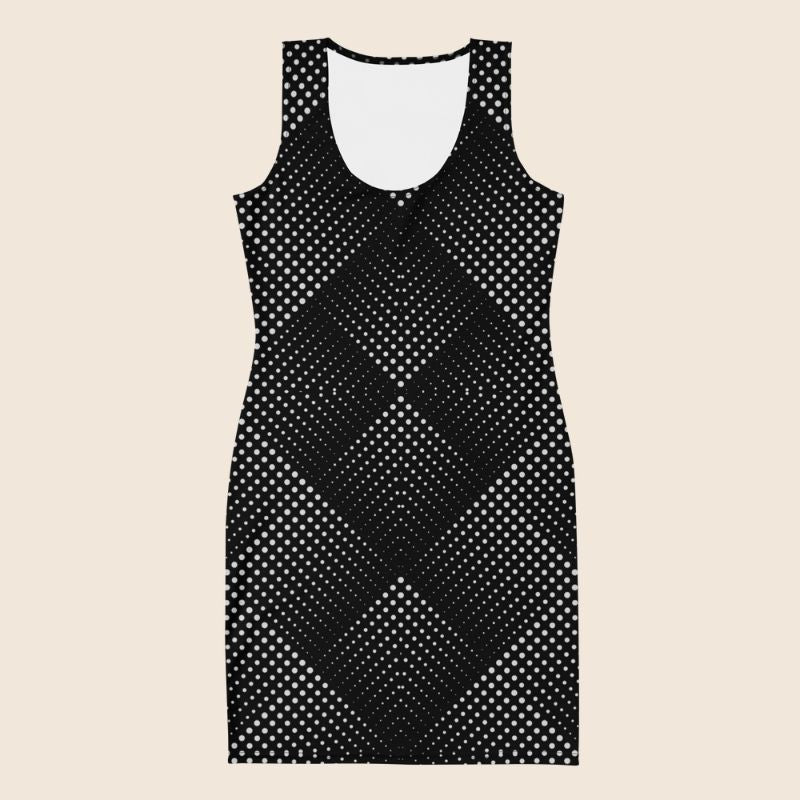 Optical Illusion Bodycon Dress, Trippy Design In Black and White