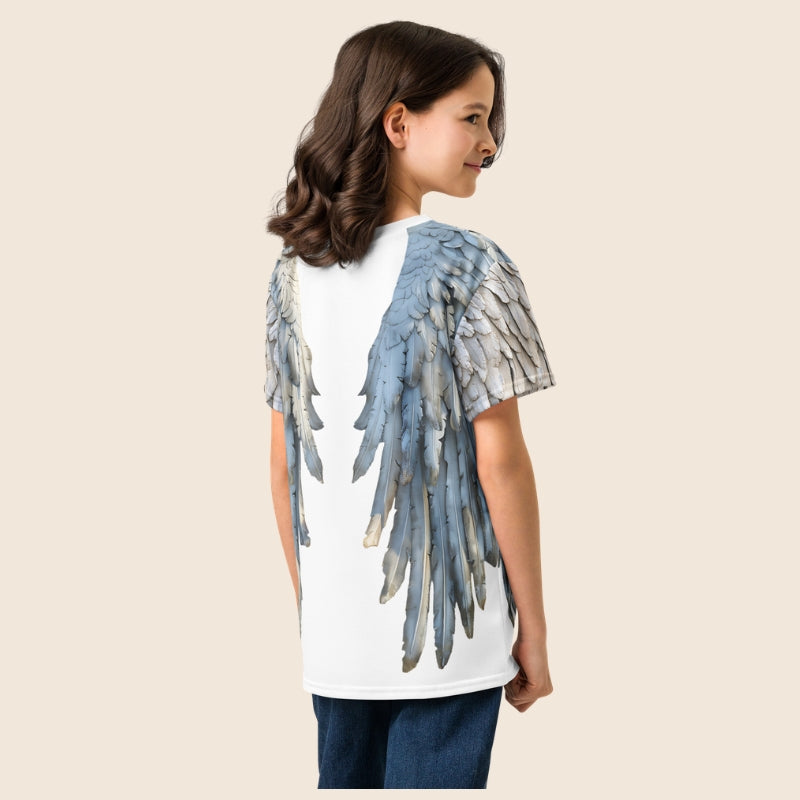 White Angel Wings Youth T-Shirt — Kids Cotton Crew Neck Tee