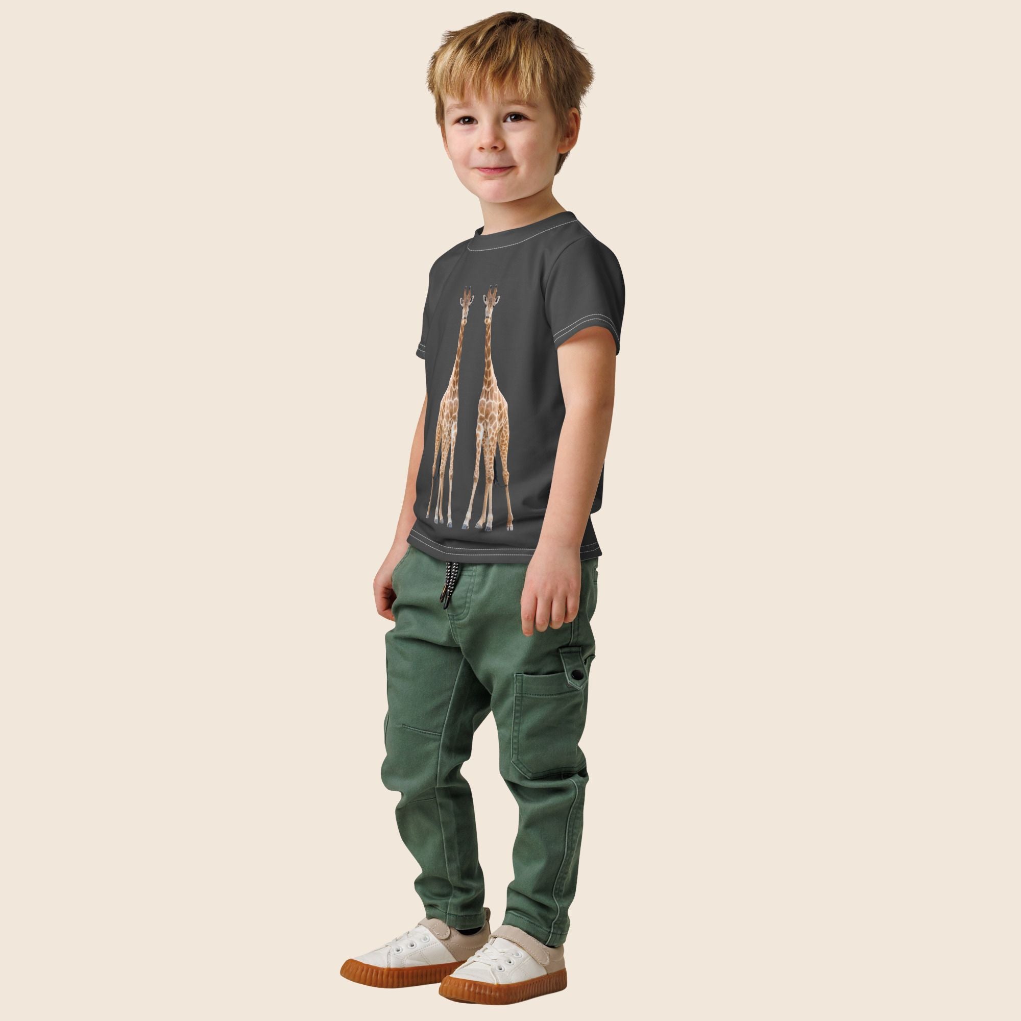 Giraffe Print Kids Cotton T-Shirt | All-Over Print