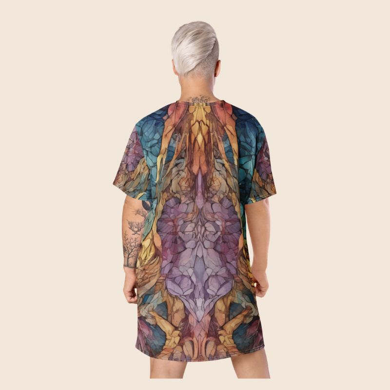 Rainbow Art Inspired Oversized T-Shirt Dress | All-Over Print | Women's Loose Fit