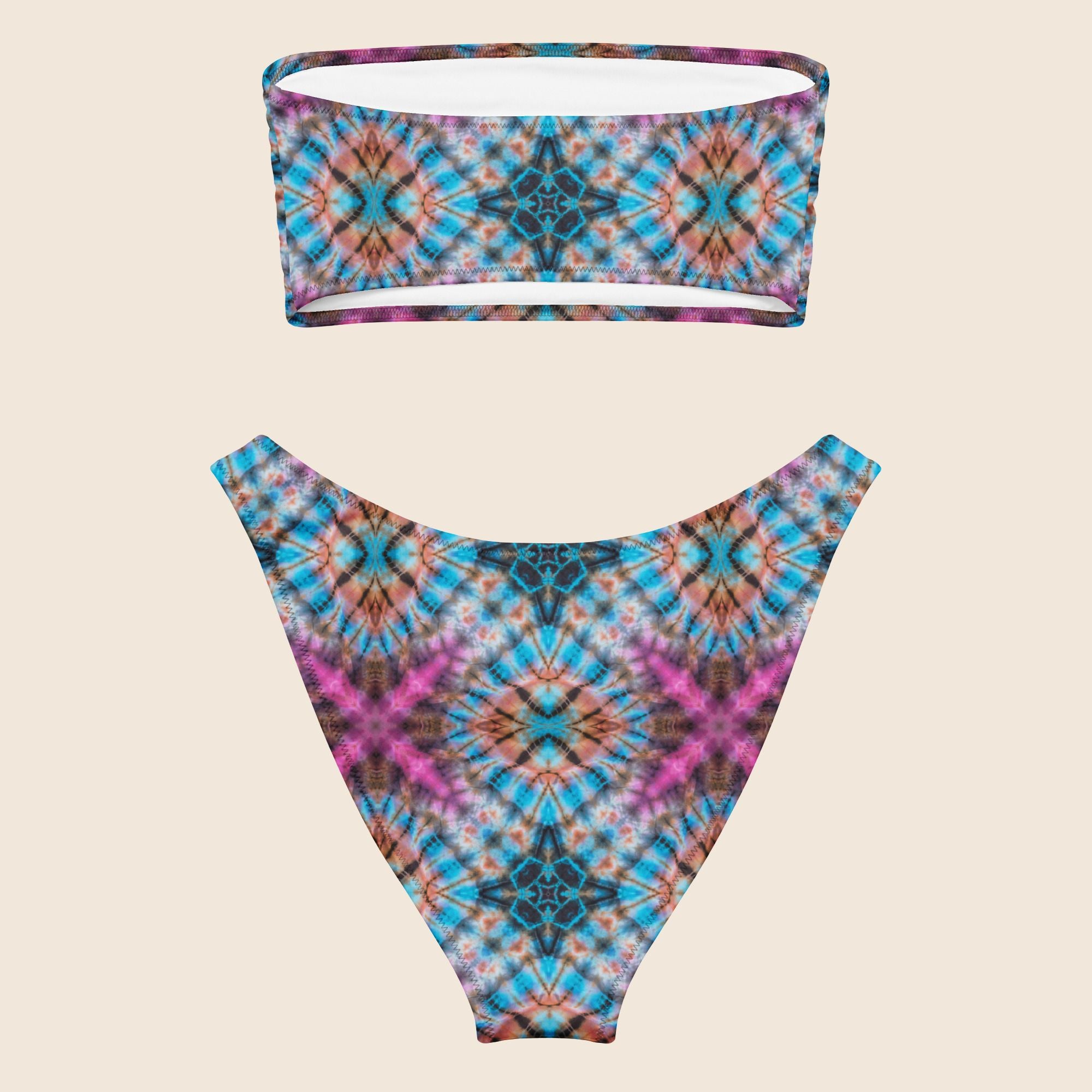 Tie Dye Blue and Pink Recycled Bandeau Bikini
