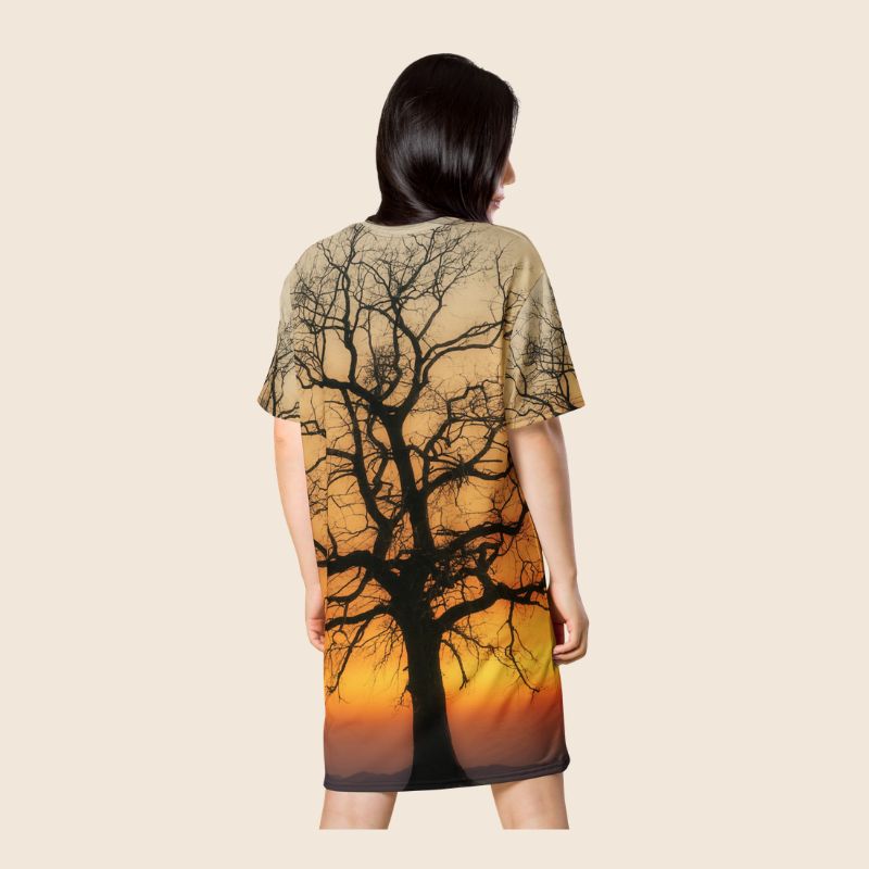 Tree Print Oversized T-Shirt Dress | Multicolour All-Over Print | Women's Casual Wear