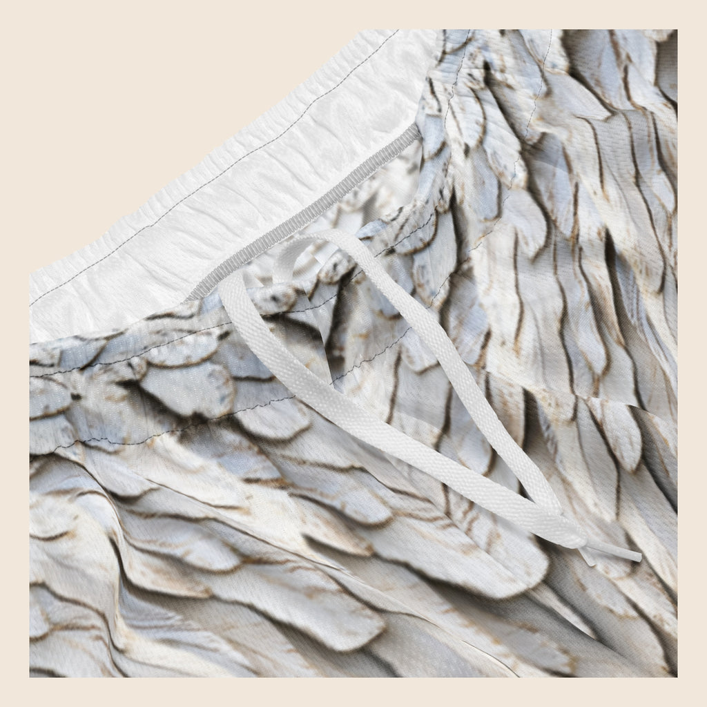 Grey Feather Print All-Over Print Unisex Mesh Shorts — Eco-Friendly Festival & Activewear