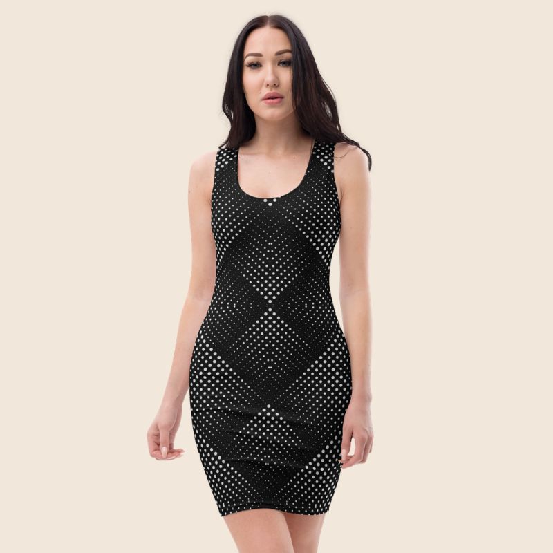 Optical Illusion Bodycon Dress, Trippy Design In Black and White