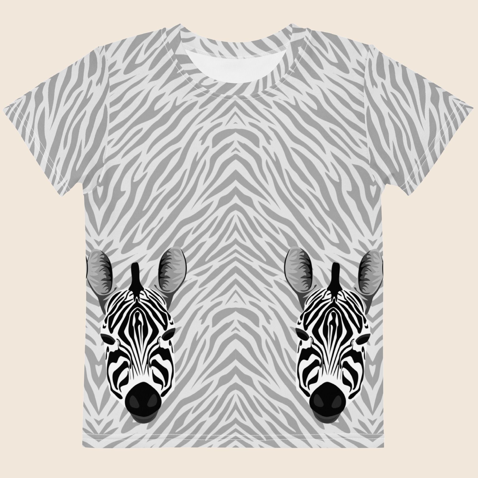 Zebra Head Print Kids Cotton T-Shirt | All-Over Print