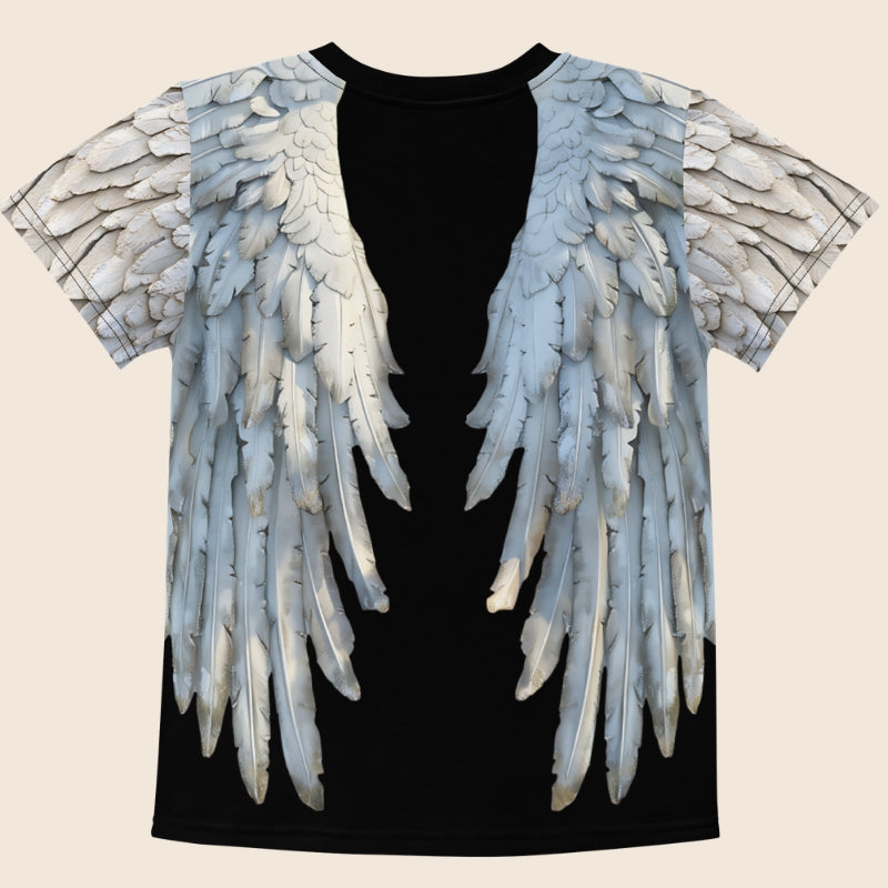 Grey & Black Angel Wings Unisex Kids T-Shirt — Cotton Blend Tee