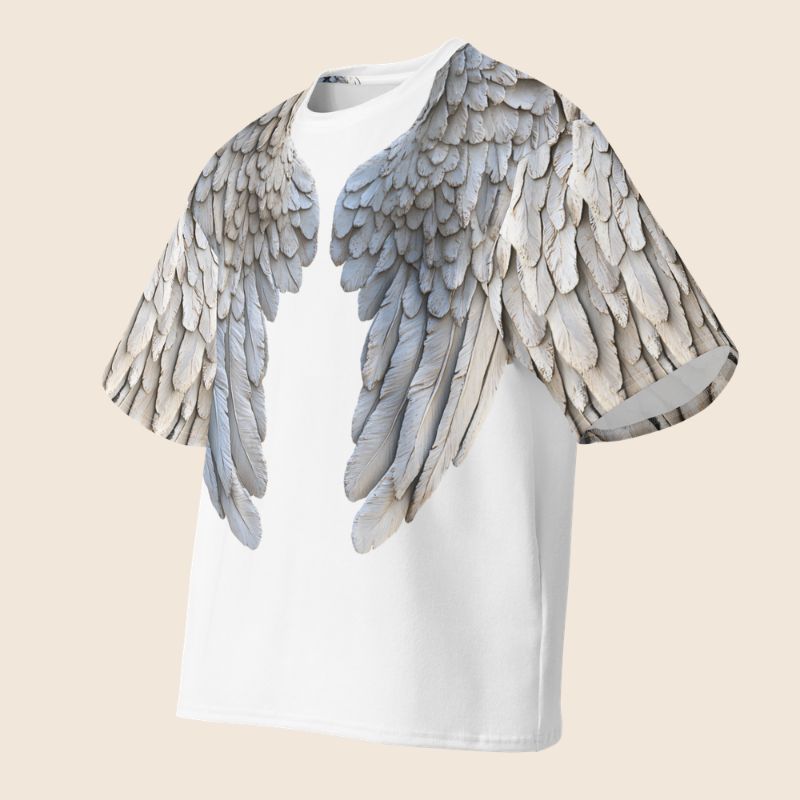 White Wings Print Oversized Cotton T-Shirt | Heavyweight Festival Tee