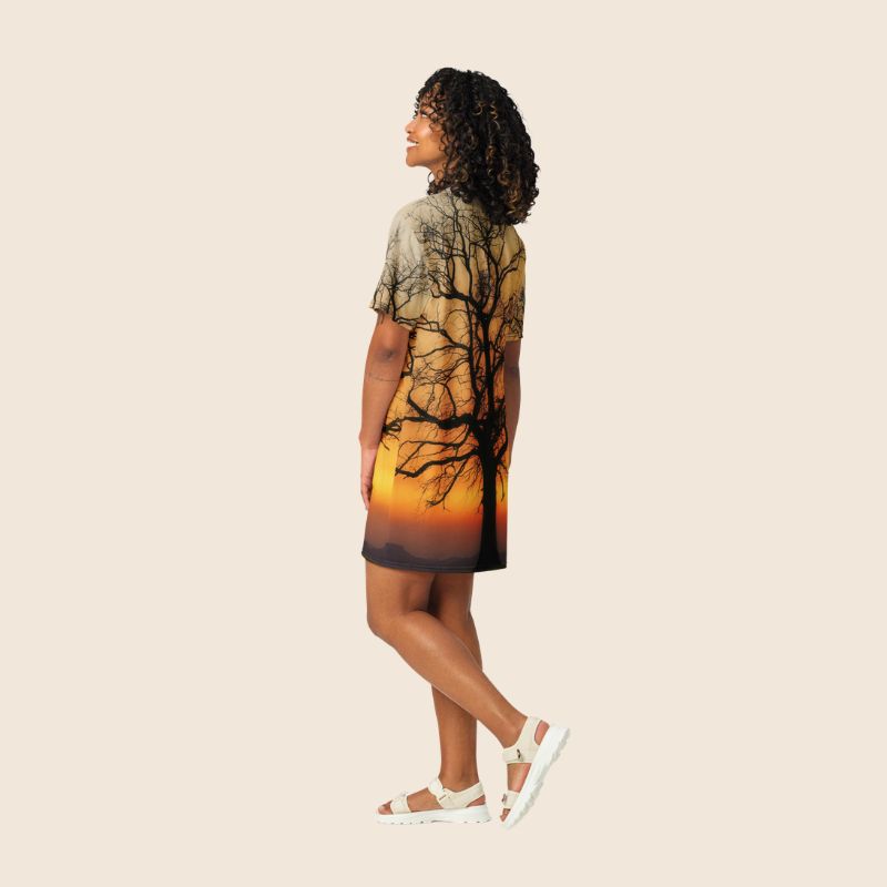 Tree Print Oversized T-Shirt Dress | Multicolour All-Over Print | Women's Casual Wear