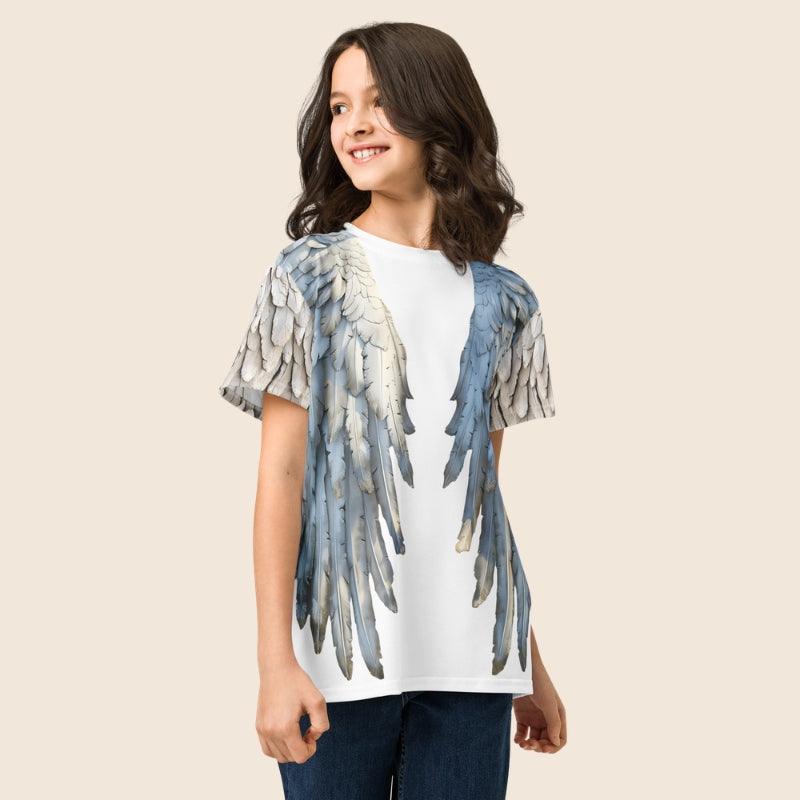 White Angel Wings Youth T-Shirt — Kids Cotton Crew Neck Tee