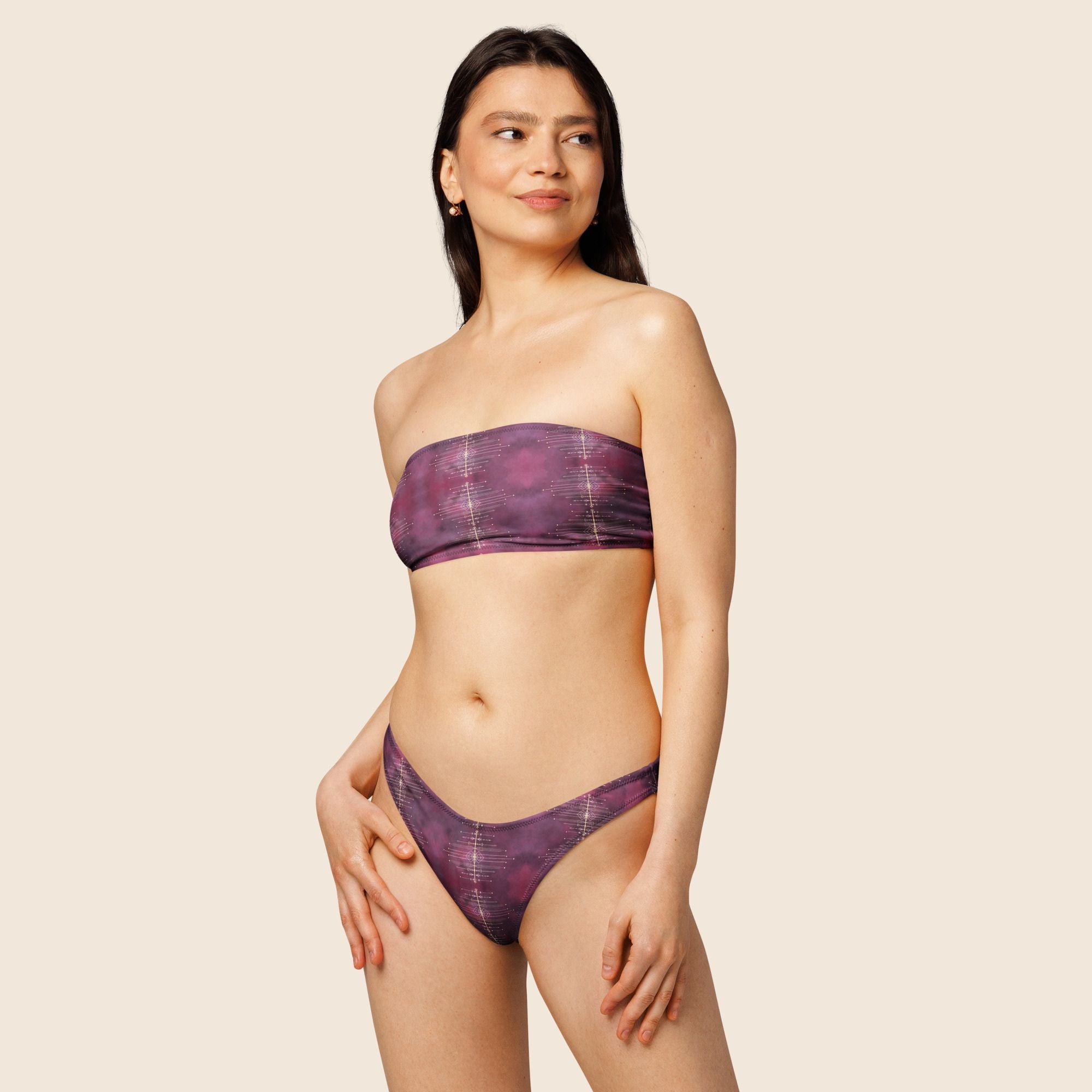 Tie Dye Purple Tribal Recycled Bandeau Bikini