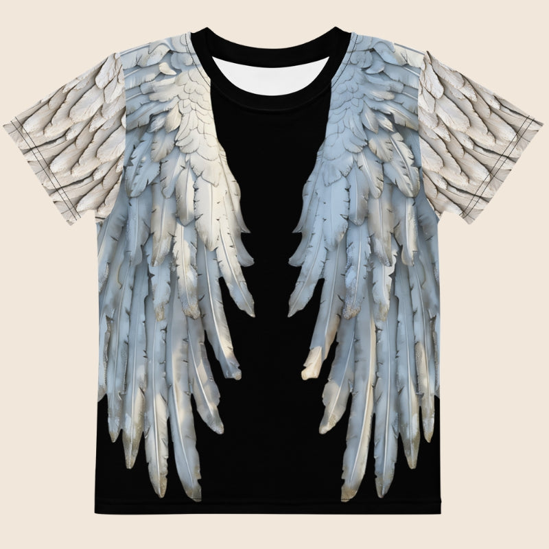 Grey & Black Angel Wings Unisex Kids T-Shirt — Cotton Blend Tee