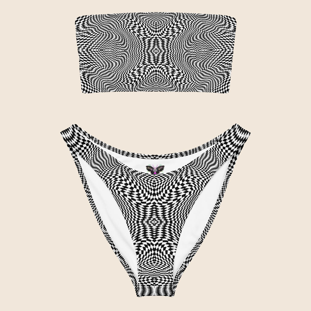 Eye-Catching Black and White Recycled Bandeau Bikini