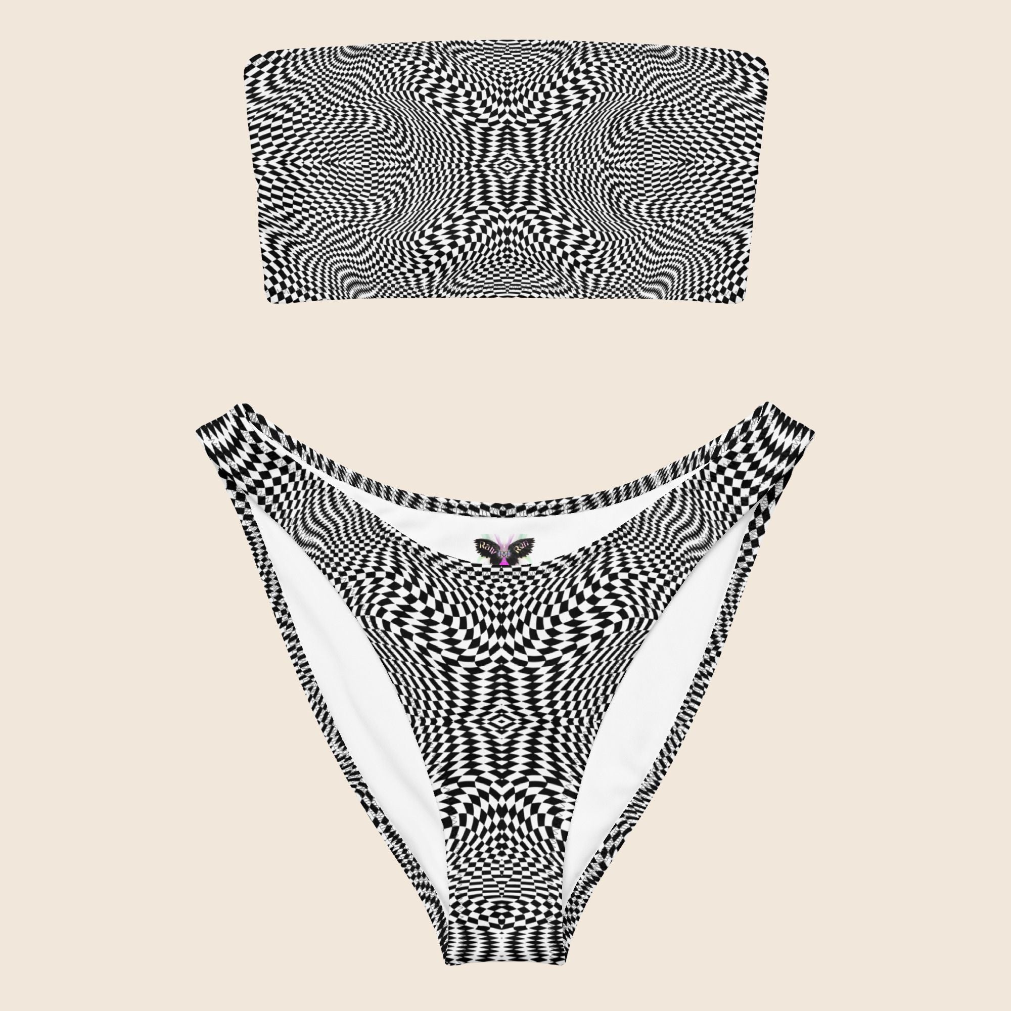 Eye-Catching Black and White Recycled Bandeau Bikini