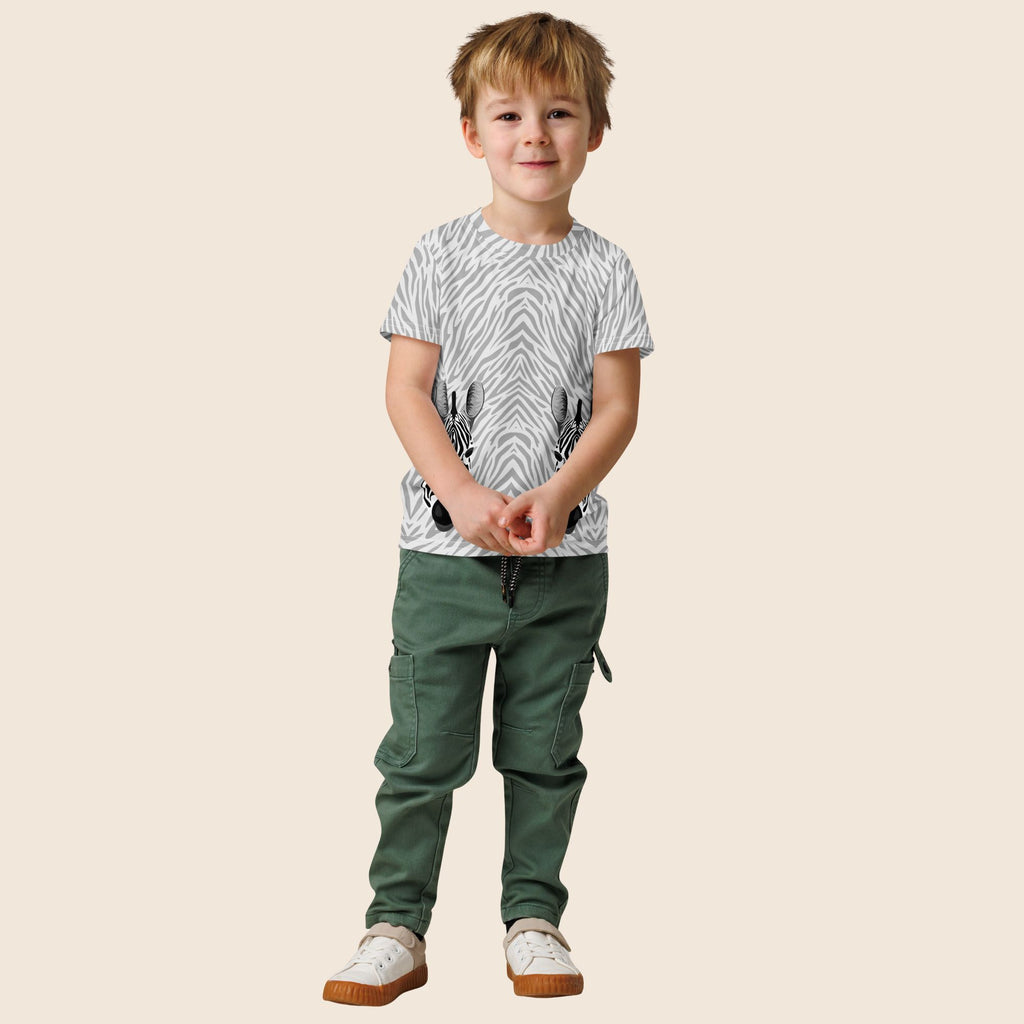 Zebra Head Print Kids Cotton T-Shirt | All-Over Print