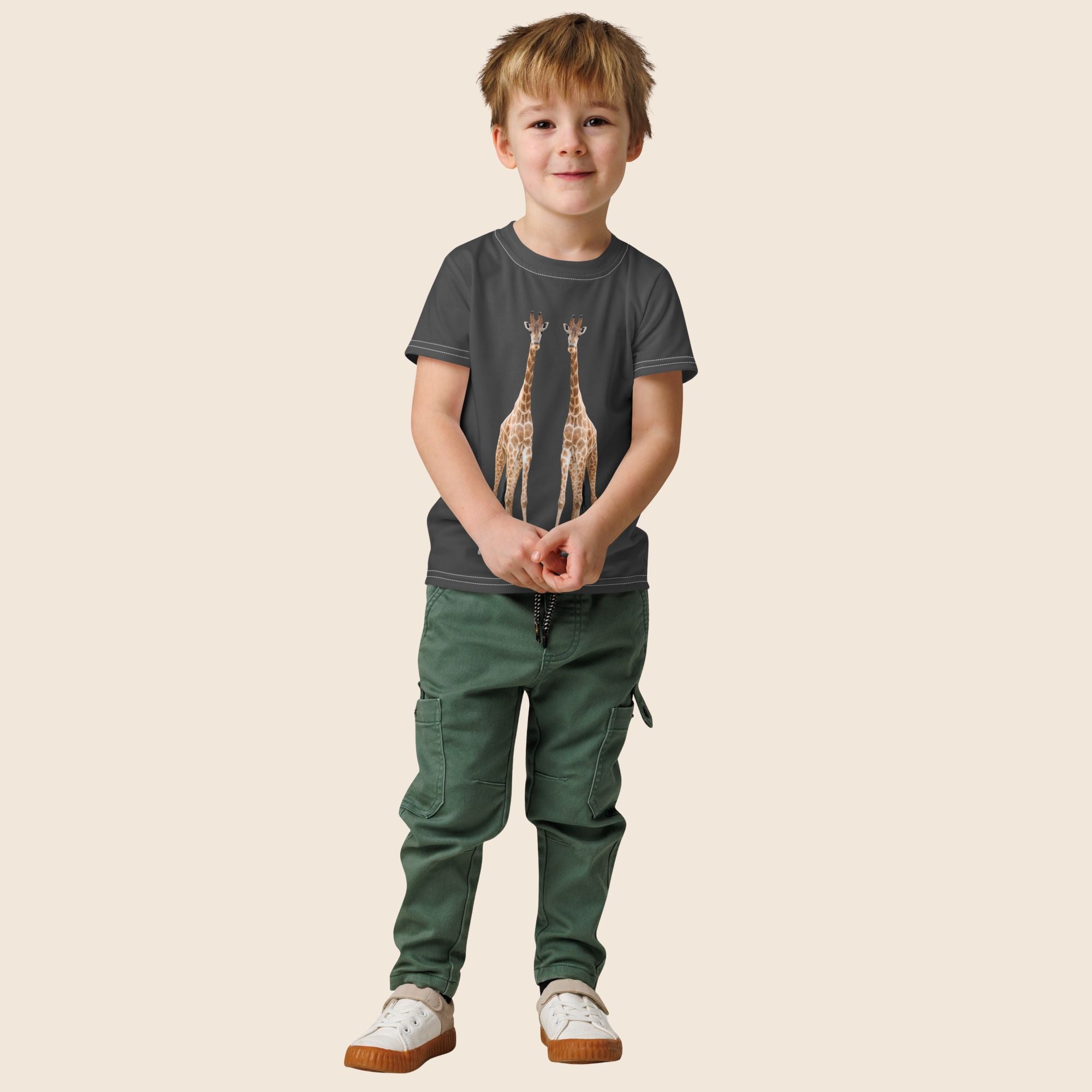 Giraffe Print Kids Cotton T-Shirt | All-Over Print