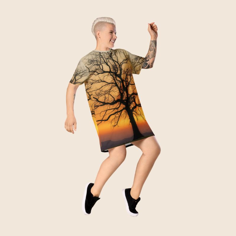 Tree Print Oversized T-Shirt Dress | Multicolour All-Over Print | Women's Casual Wear
