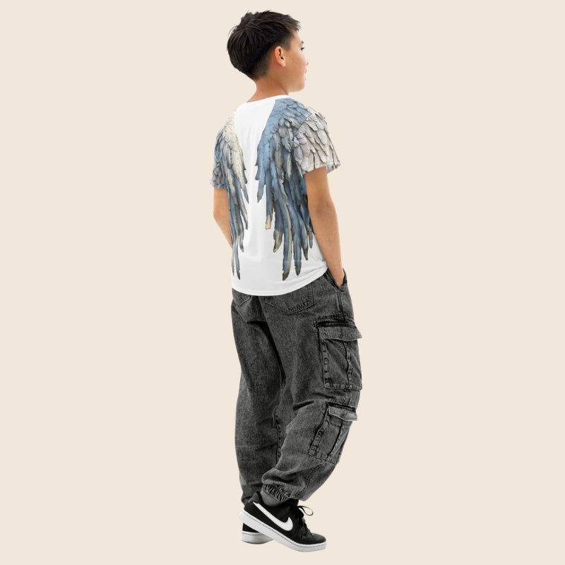 White Angel Wings Youth T-Shirt — Kids Cotton Crew Neck Tee