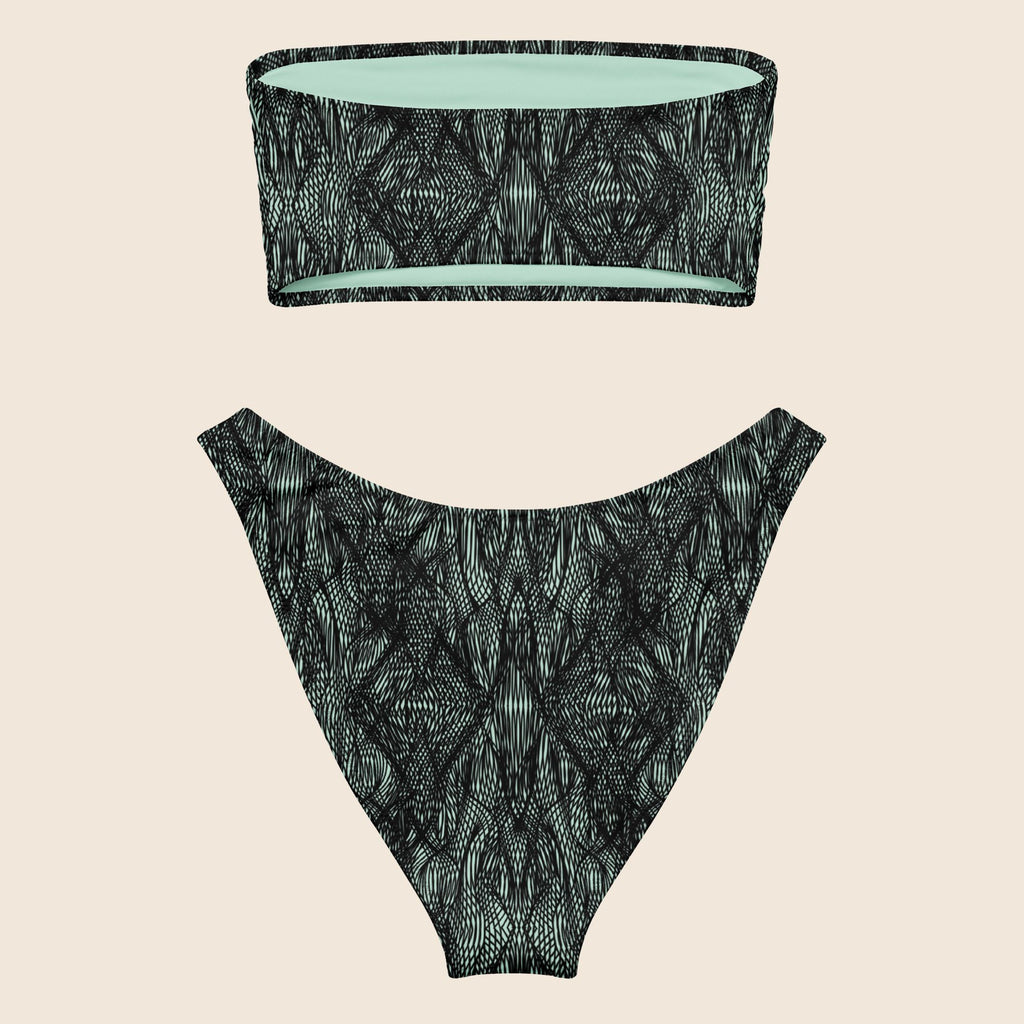 Lace-Like Print Recycled Bandeau Bikini