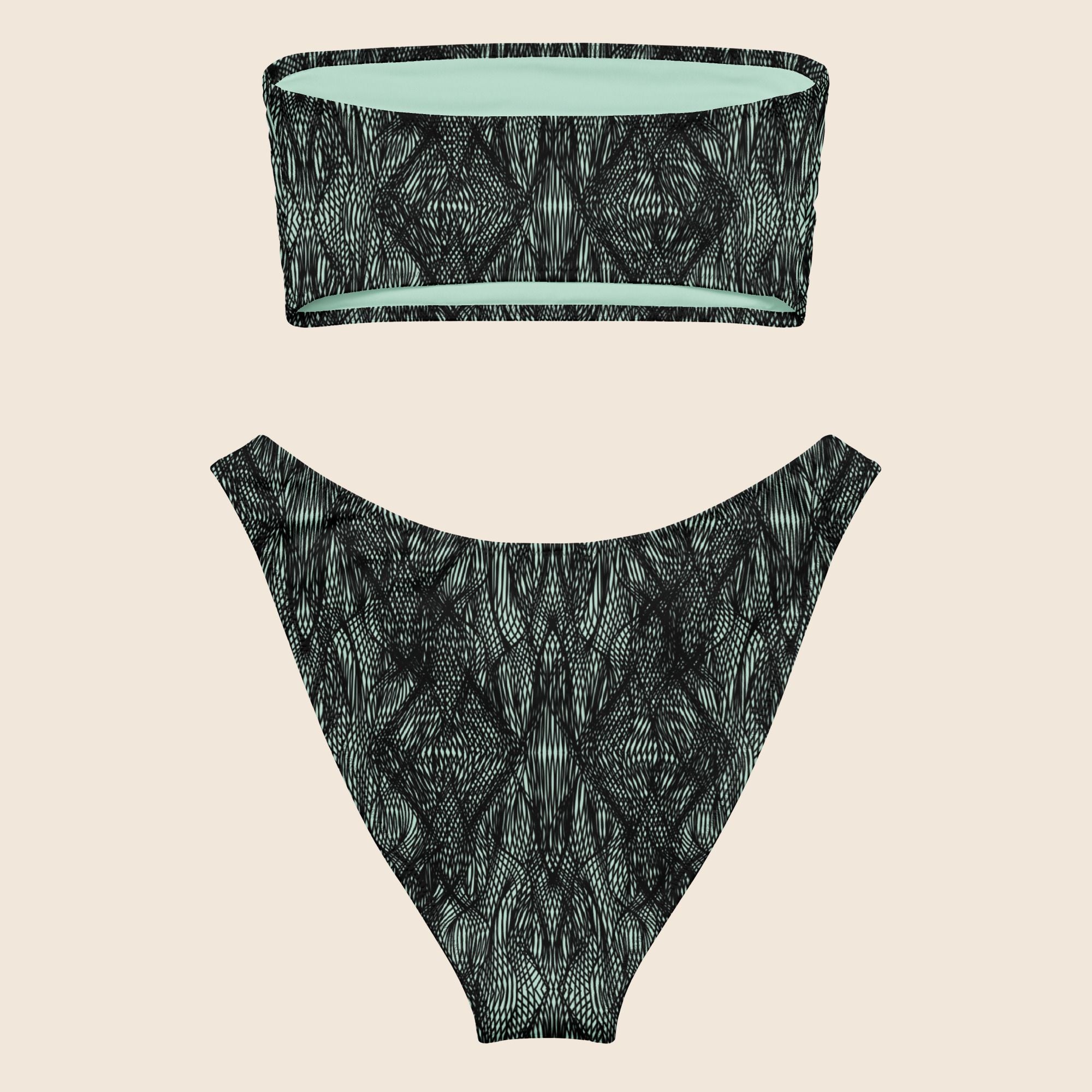 Lace-Like Print Recycled Bandeau Bikini