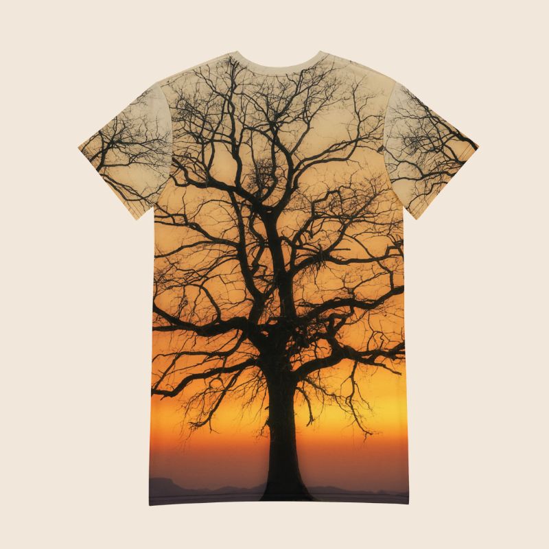 Tree Print Oversized T-Shirt Dress | Multicolour All-Over Print | Women's Casual Wear