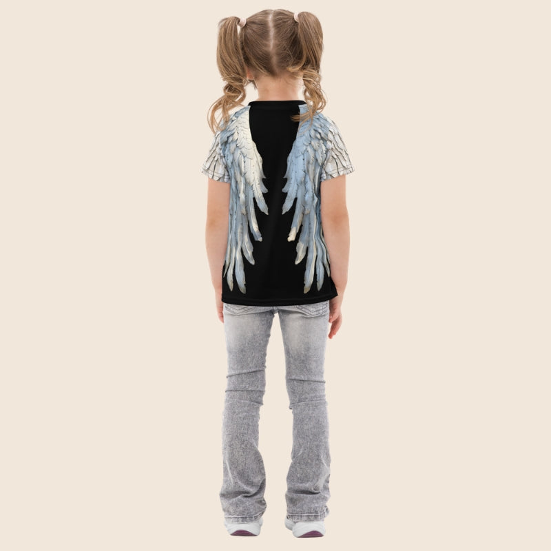 Grey & Black Angel Wings Unisex Kids T-Shirt — Cotton Blend Tee
