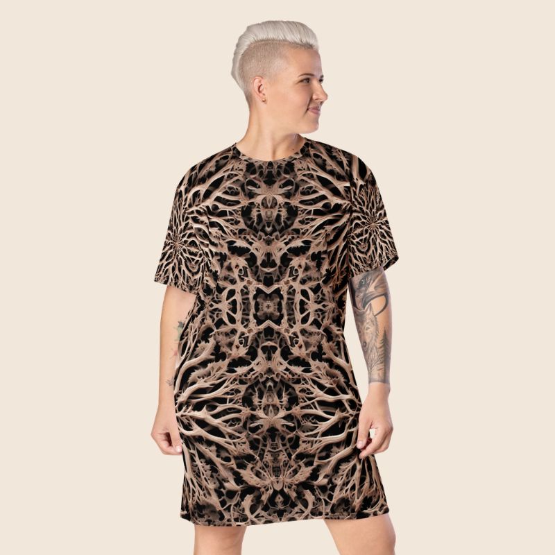 Bold Bone Print Oversized T-Shirt Dress | Psychedelic Fashion | Stretchy Fabric