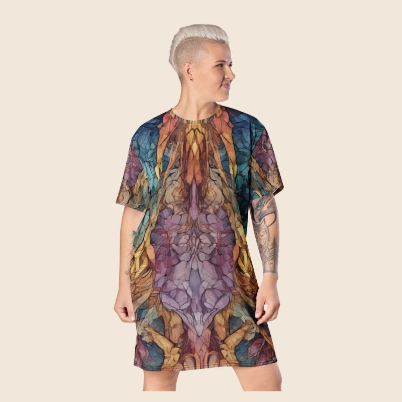 Rainbow Art Inspired Oversized T-Shirt Dress | All-Over Print | Women's Loose Fit