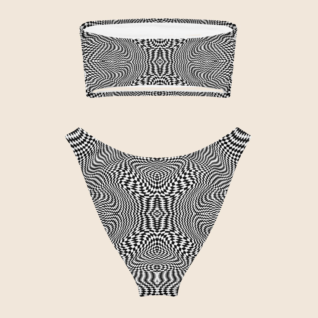 Eye-Catching Black and White Recycled Bandeau Bikini