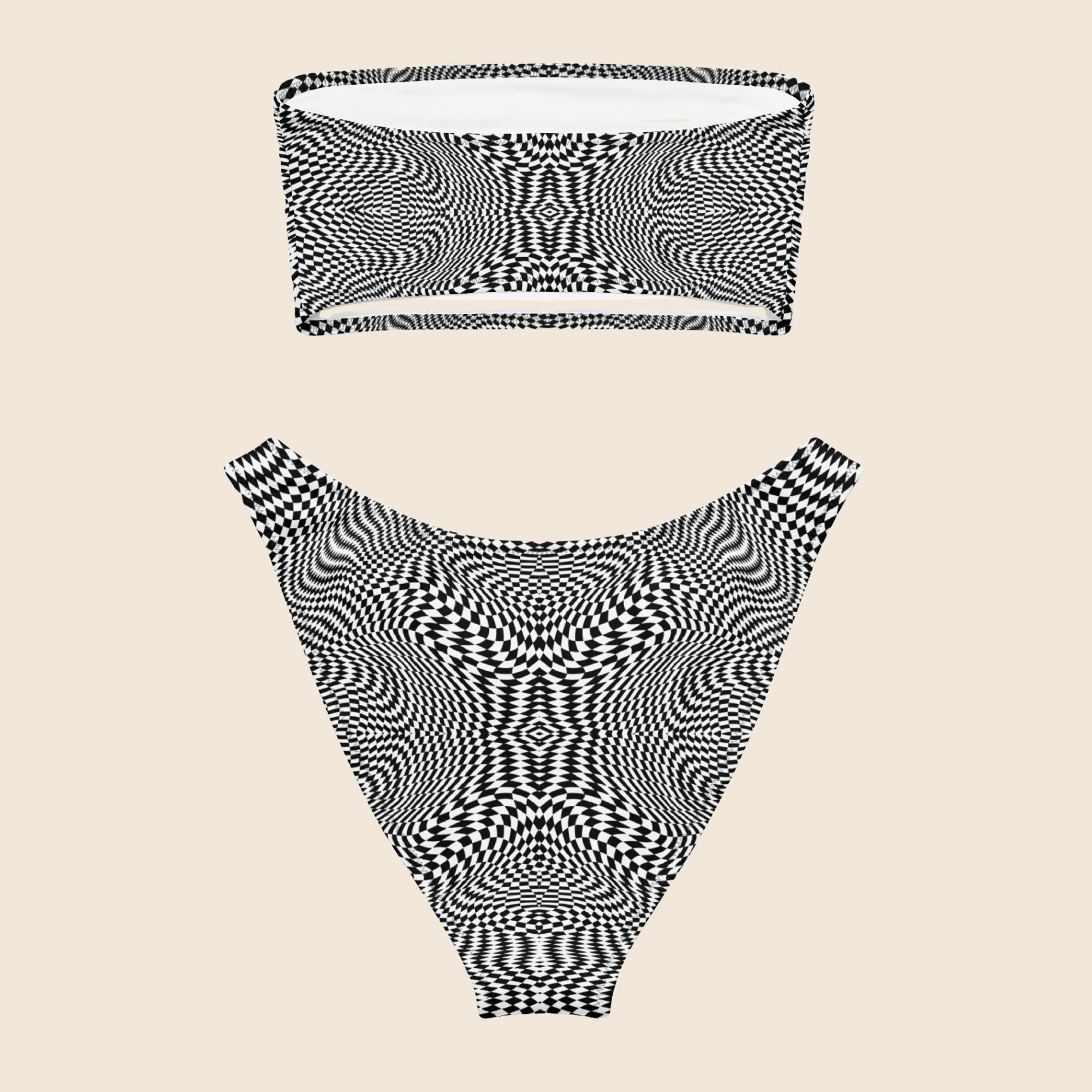 Eye-Catching Black and White Recycled Bandeau Bikini
