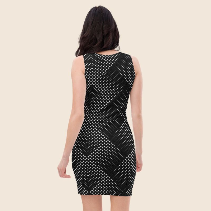Optical Illusion Bodycon Dress, Trippy Design In Black and White