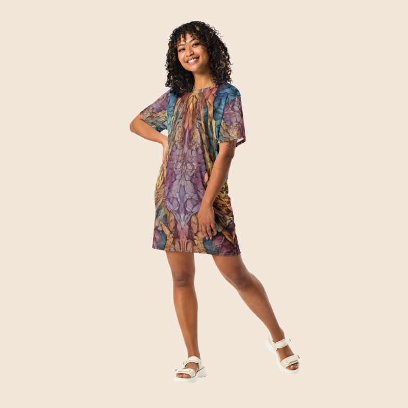 Rainbow Art Inspired Oversized T-Shirt Dress | All-Over Print | Women's Loose Fit
