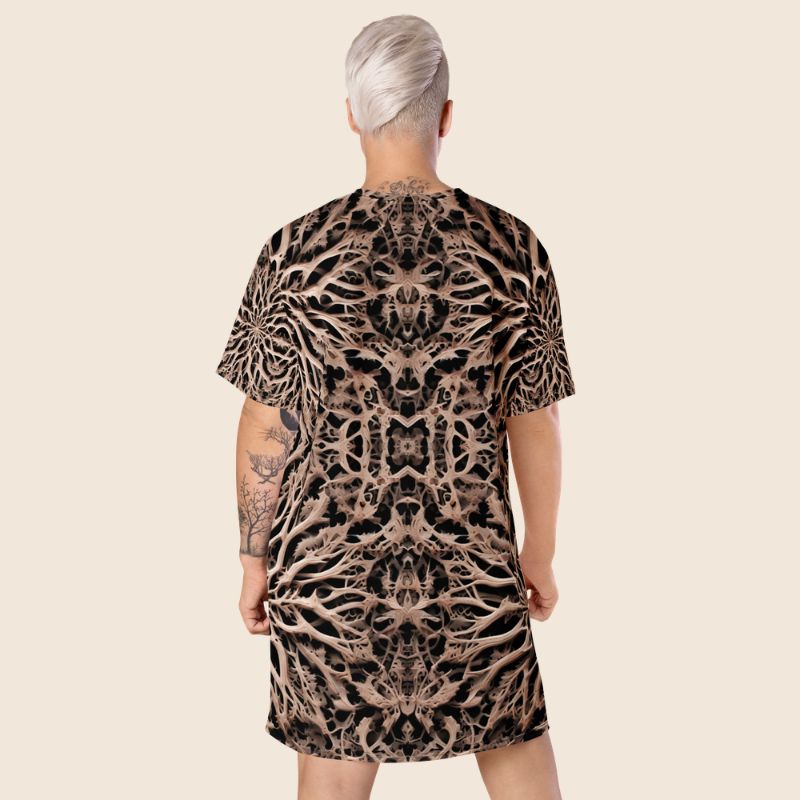 Bold Bone Print Oversized T-Shirt Dress | Psychedelic Fashion | Stretchy Fabric