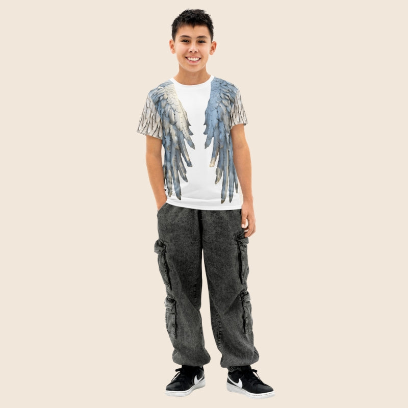 White Angel Wings Youth T-Shirt — Kids Cotton Crew Neck Tee
