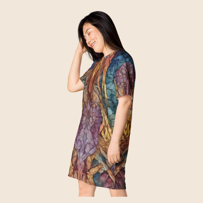 Rainbow Art Inspired Oversized T-Shirt Dress | All-Over Print | Women's Loose Fit