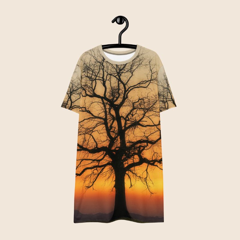 Tree Print Oversized T-Shirt Dress | Multicolour All-Over Print | Women's Casual Wear