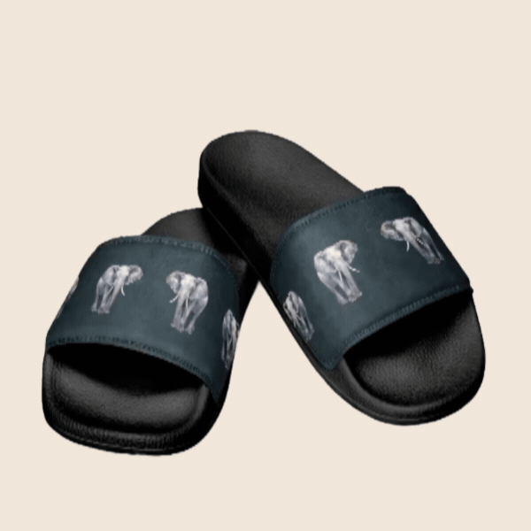 Dark Green Elephant Print Women's Slides — All-Over Print Festival Sandals