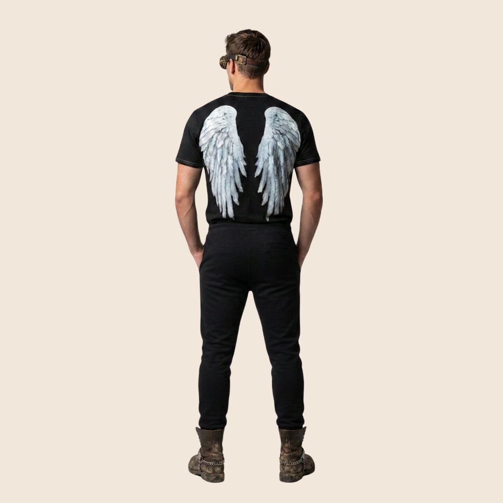 Wings Graphic Back Print Men's Tee | Black Cotton T-Shirt