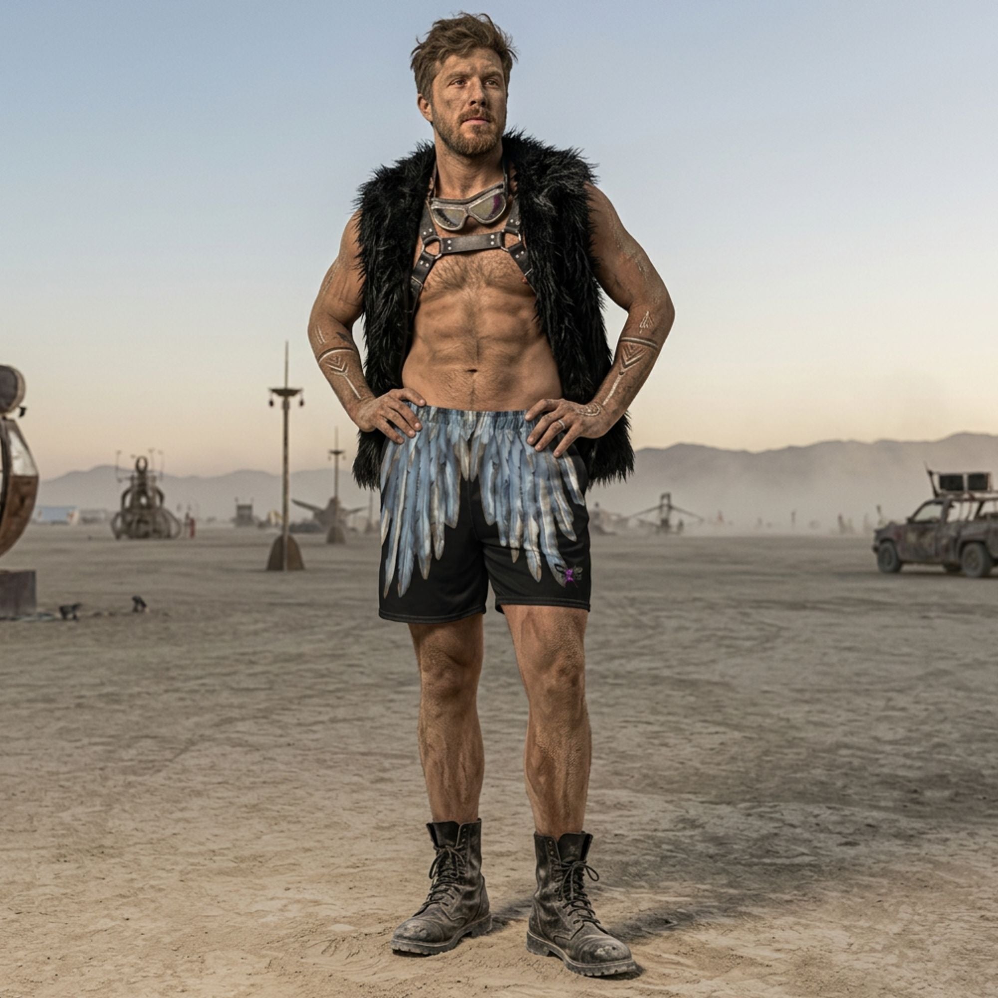 Black Wing Print All-Over Print Unisex Mesh Shorts — Eco-Friendly Festival & Activewear