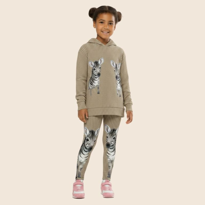 Sand Zebra Stripe Kids Leggings | Active Wear | Four Way Stretch