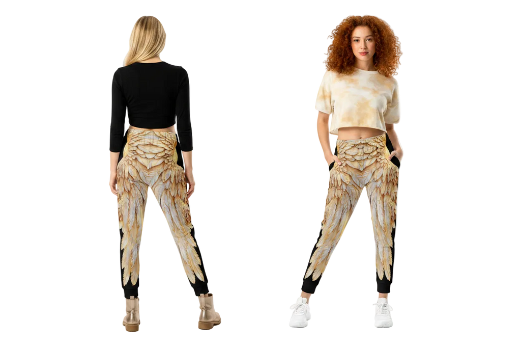 Golden Wings Print Women's Recycled Joggers,  All-Over Print Festival Pants