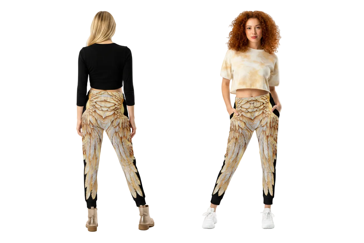 Golden Wings Print Women's Recycled Joggers,  All-Over Print Festival Pants